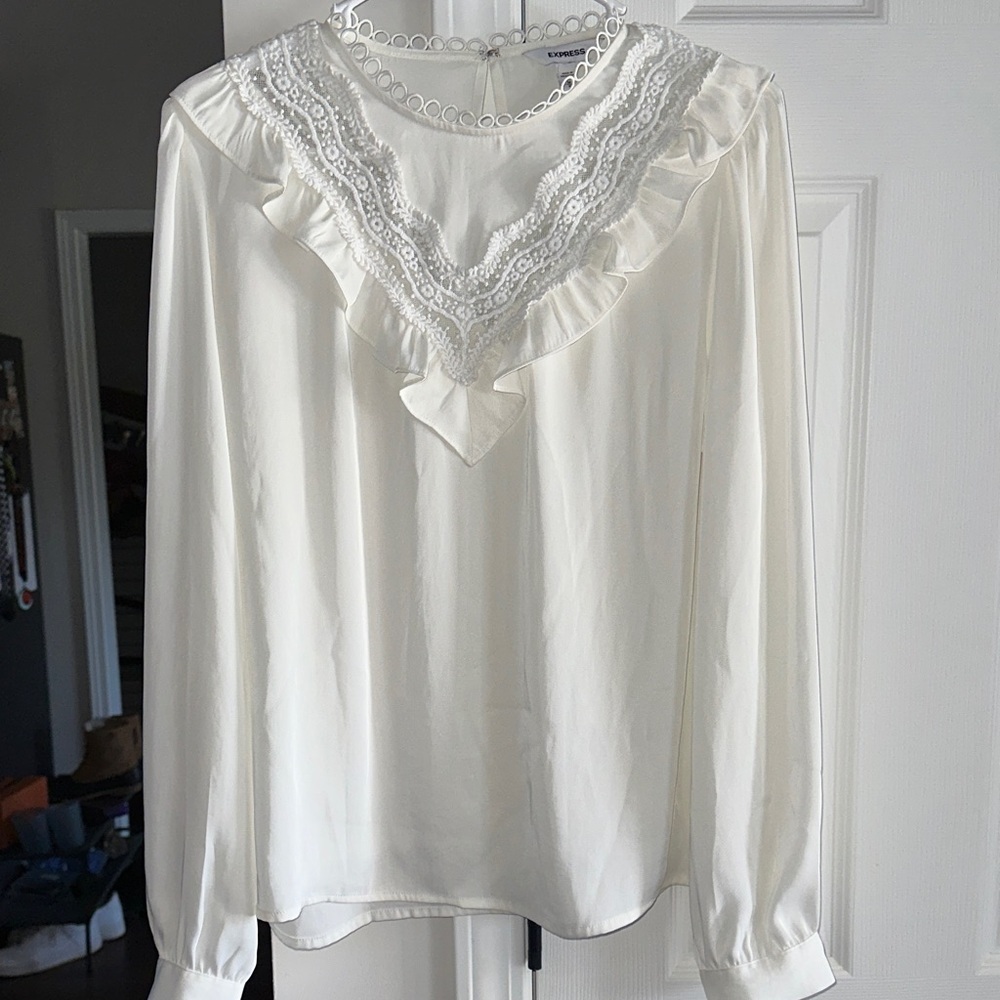 Express White Ruffle Lace Blouse